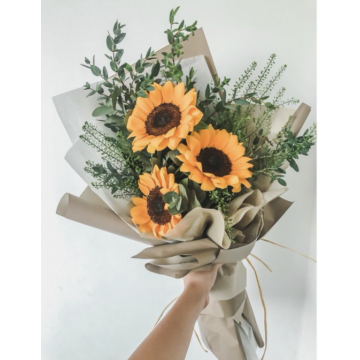 ⁠1 stalk sunflower + greens with black wrapper = $65 each